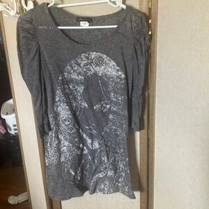 FINAL MARKDOWN Cecico Gray Graphic 3/4 Sleeve Relaxed Tee large